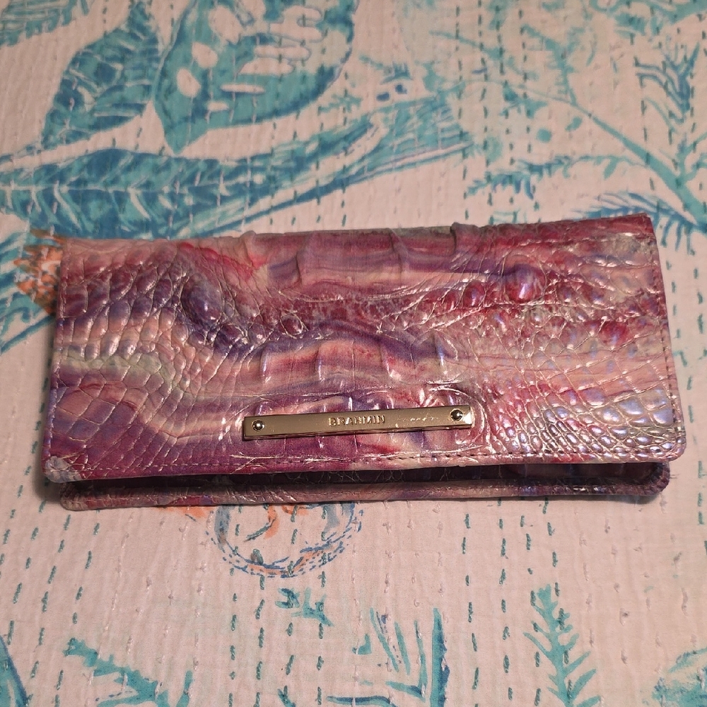 Brahmin Purple and Pink Croc-Embossed Wallet